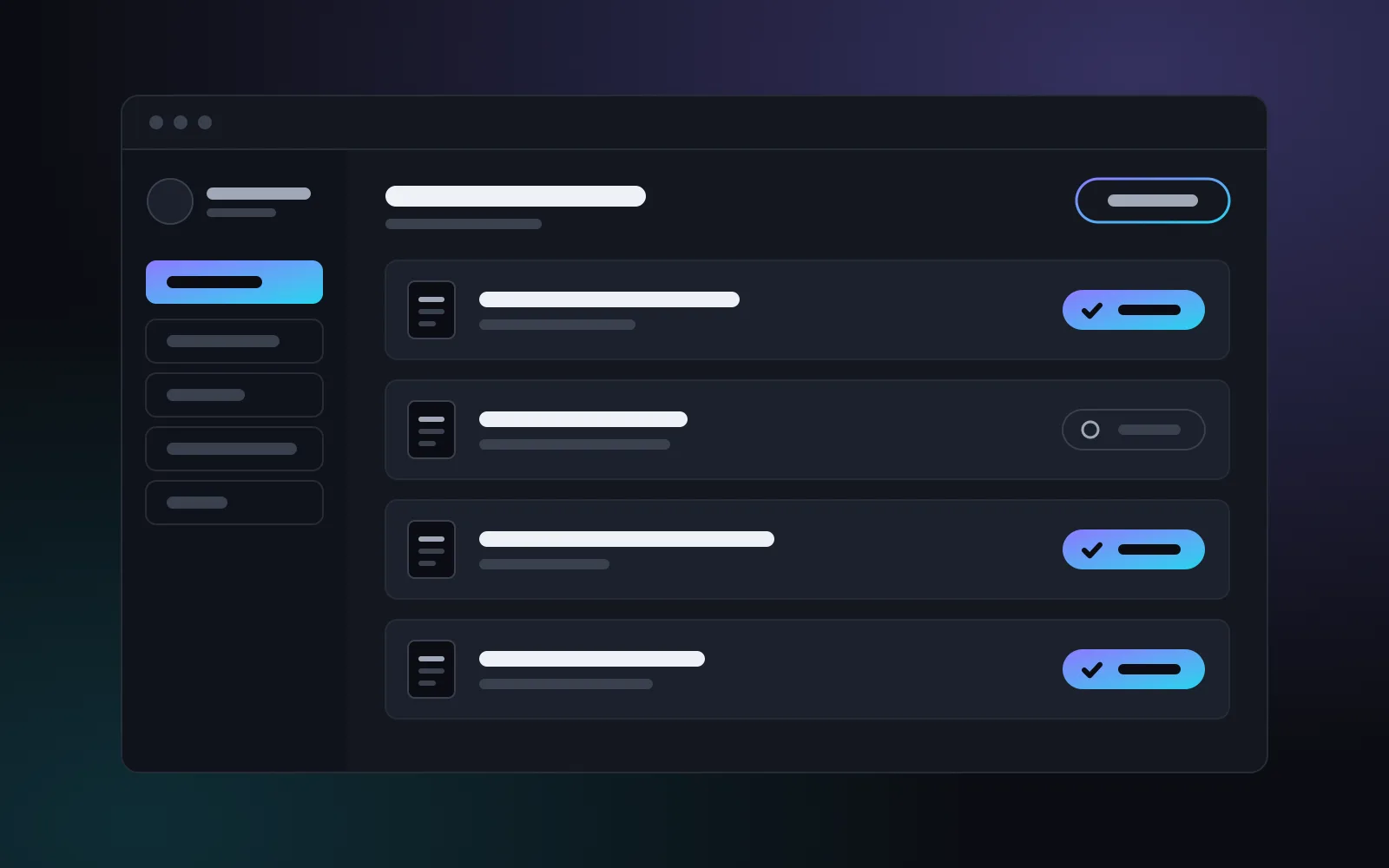 Illustration of a screen with a side menu and a list of documents with their status